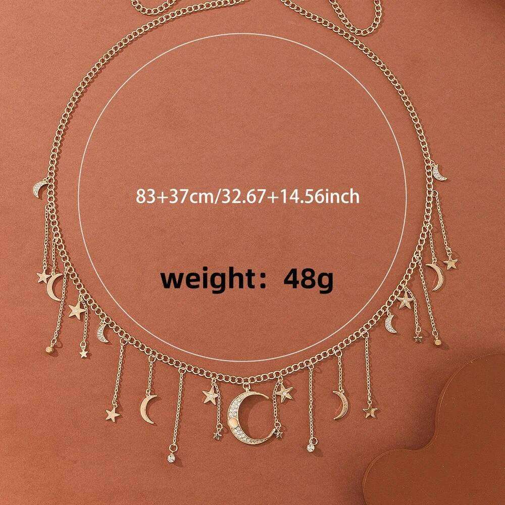 New Fashion Body Jewelry Summer Beach Vacation Rhinestone Star Moon Tassel Waist Chain Women's Party Accessories H260228
