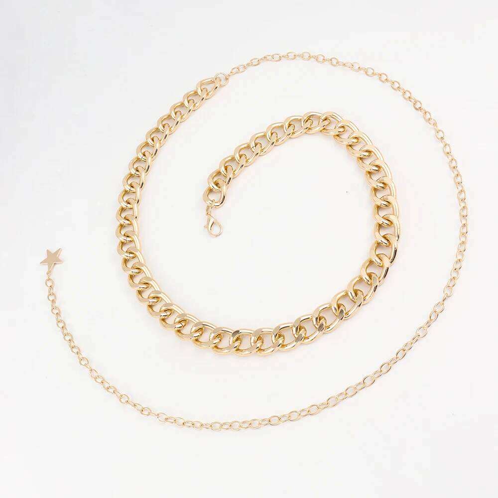 Ladies simple metal waist Star Pendant sexy elegant dress gold silver body chain H260228