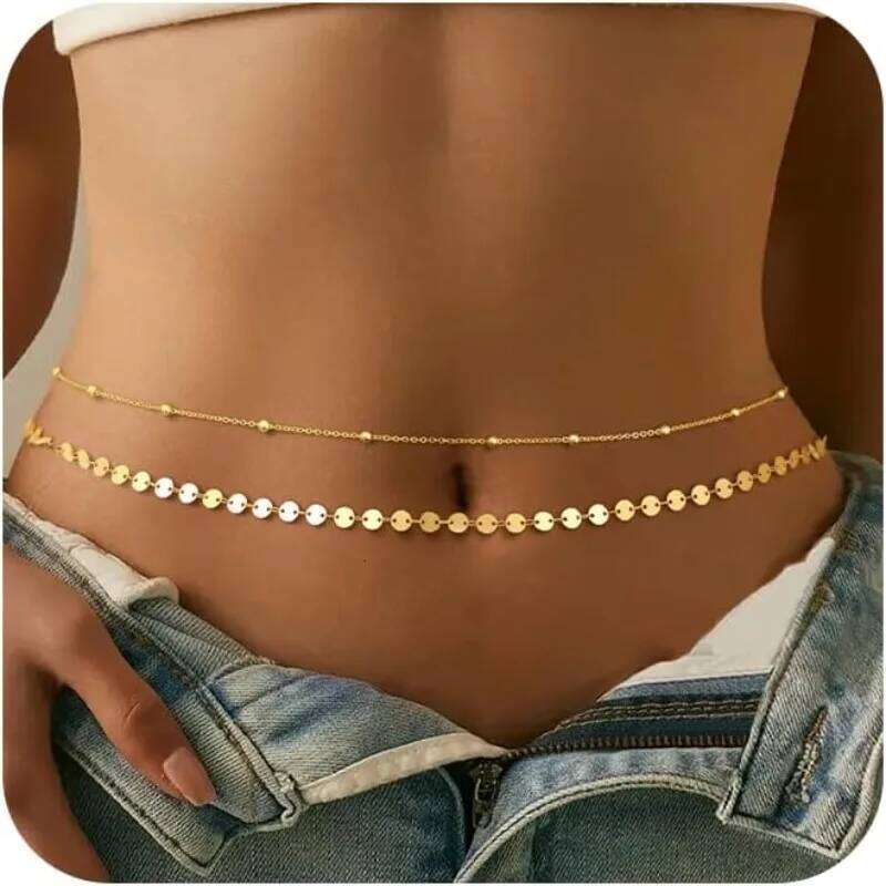 Chain, 14K Gold Plated Belly Adjustable Waterproof Body Chain Sexy Bikini Waist for Women Satellite Beads H260228