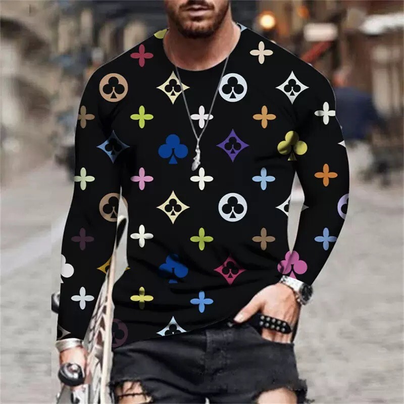 Luxury Brand Designer Clothes Foreign Trade Autumn New Casual T-Shirt Men's Long Sleeve Round Neck 3D Printed Fashion Pullover T-Shirt Men's