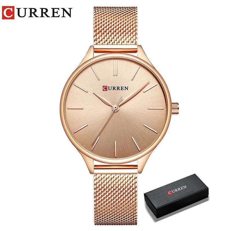 CURREN Original Women's Luxury Matte Dial Japanese Quartz Movement Stainless Steel Mesh Strap with Box H260228