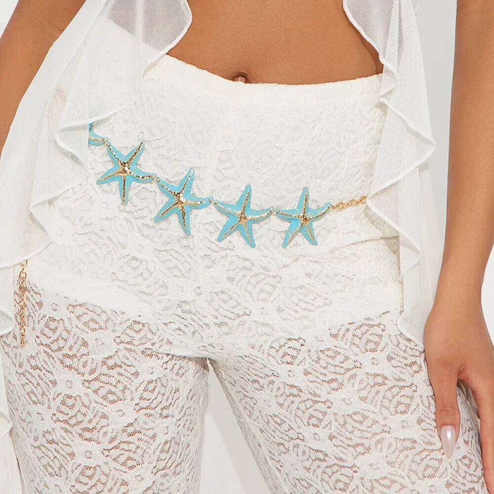 Sexy Summer Starfish Waist Chain Belt Swimsuits Body Accessories Beach Lingerie Metal Bikini Belly Chains Women Dress Jewelry H260228