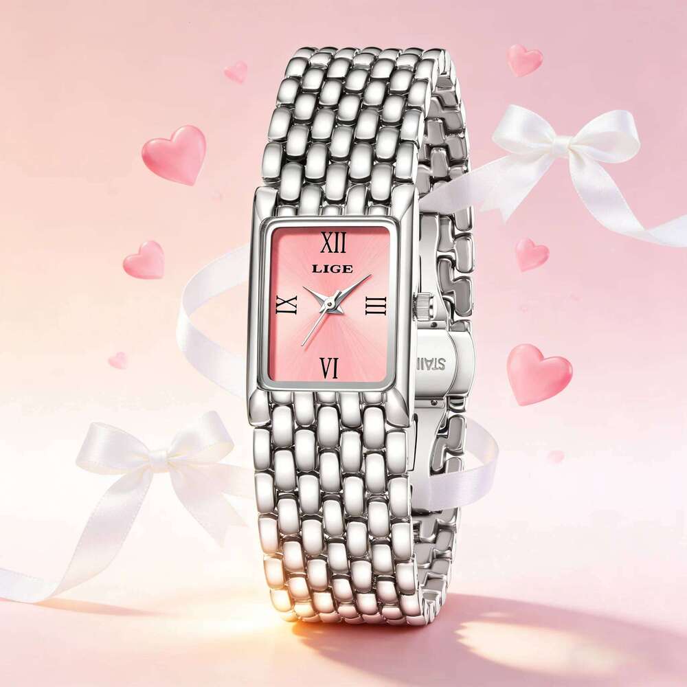 LIGE Top Brand Pink Women es Elegant Quartz Wrist Ladies Exquisite Valentines Gift+Box H260228