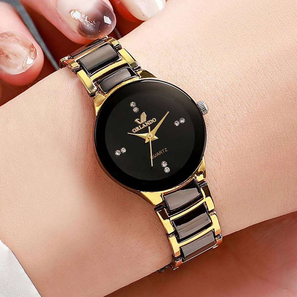 Women's Fashion Black Steel Band Ladies Dress Quartz es Clock H260228