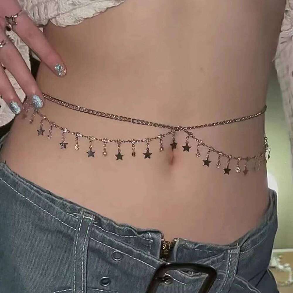 Boho Vintage Star Pendant Waist Trend Shiny Rhinestone Claw Belly Chain Women Summer Sexy Beach Bikini Body Jewelry H260228