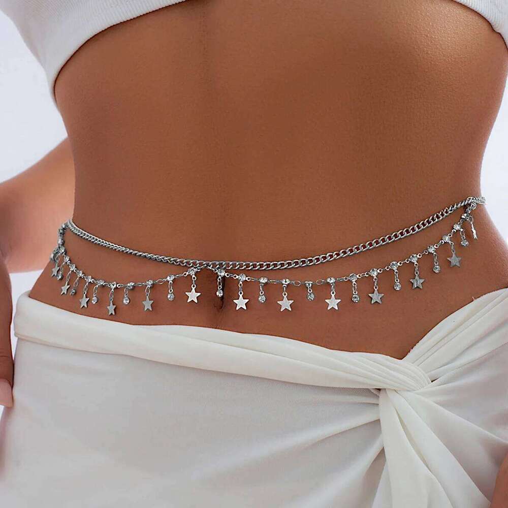 Boho Vintage Star Pendant Waist Trend Shiny Rhinestone Claw Belly Chain Women Summer Sexy Beach Bikini Body Jewelry H260228