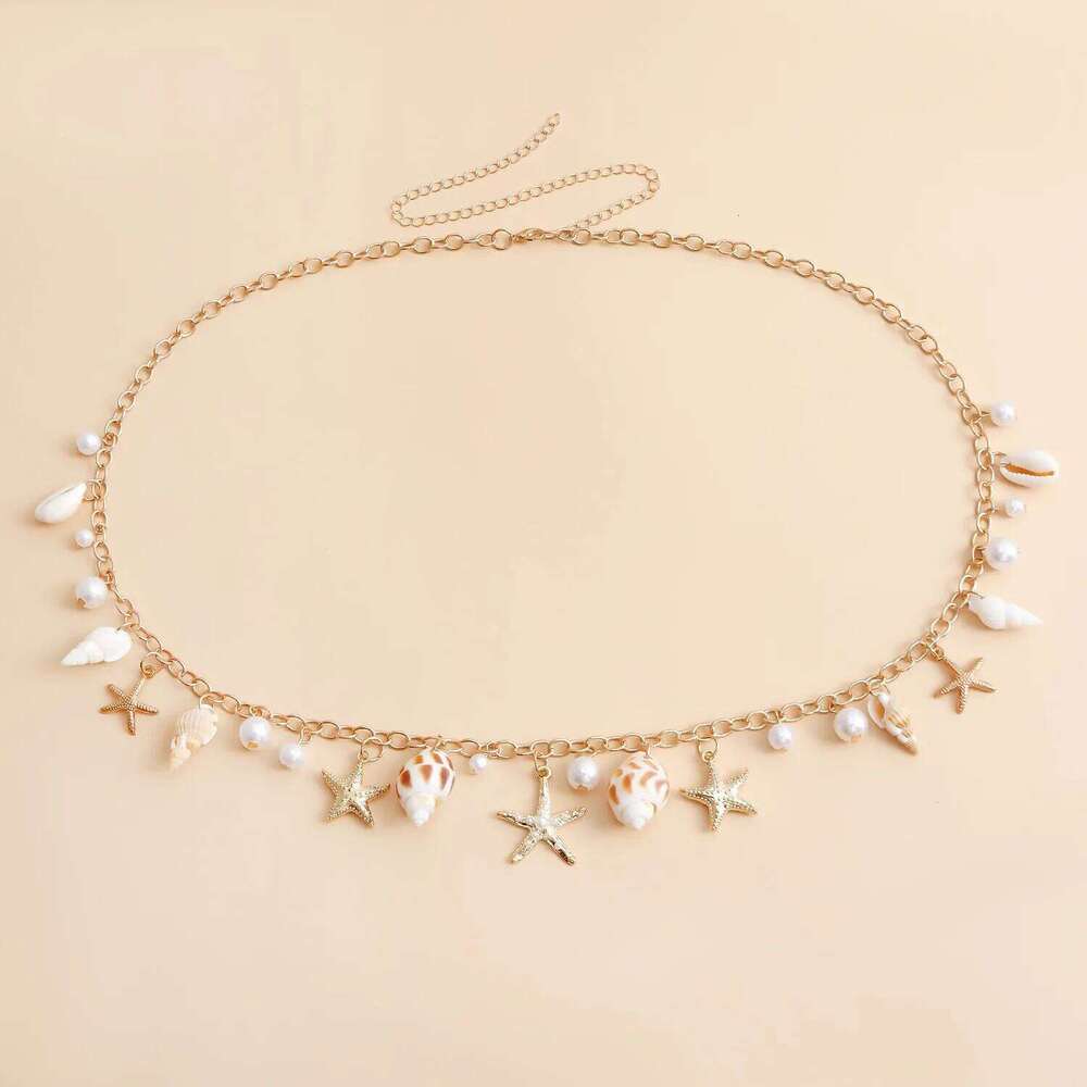 Bohemian Summer Beach Shell Waist Link Imitation Pearl Sea Star Conch Pendant Body Chain for Women Fashion Jewelry Accessories H260228