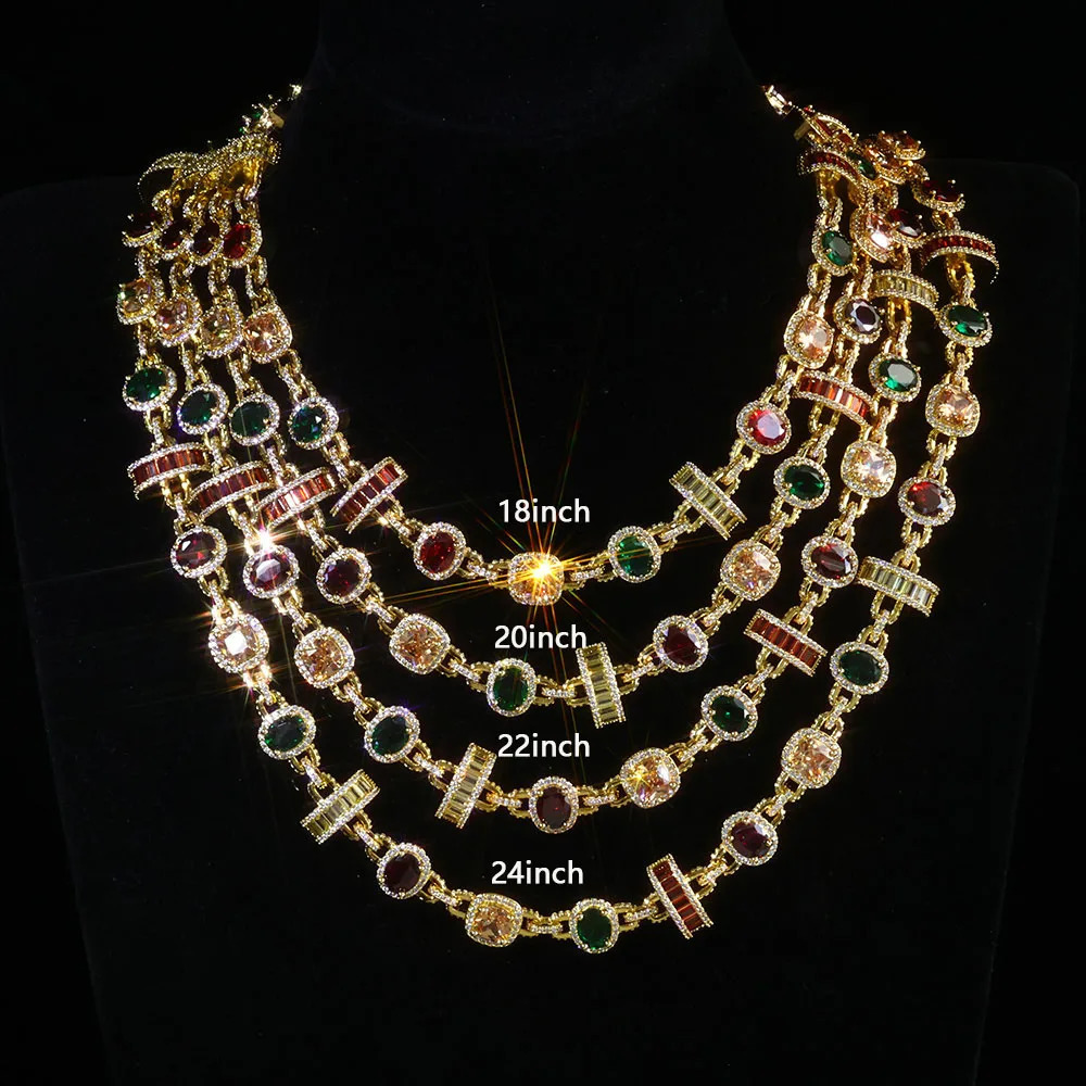 ESKEEM Rainbow Tennis Choker Women Jewelry Iced Out Multi Color Gemstone Necklace Colorful Stone Men Chain 260228
