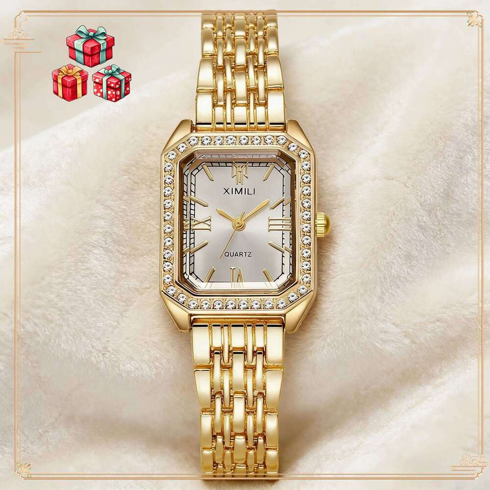 2026 Fashion Women Light Luxury Gold Diamond Quartz Business Casual Female Student Simple Brand Wristes Elegant244 H260228