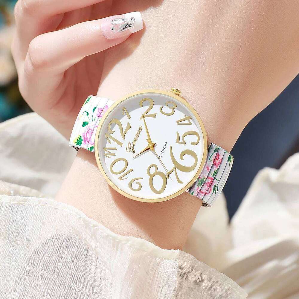 1/2/3/4PCS Fashion Flowers Printed Women Luxury Elastic Strap Arabic Quartz es Reloj Mujer Girls ClockWithout Box H260228