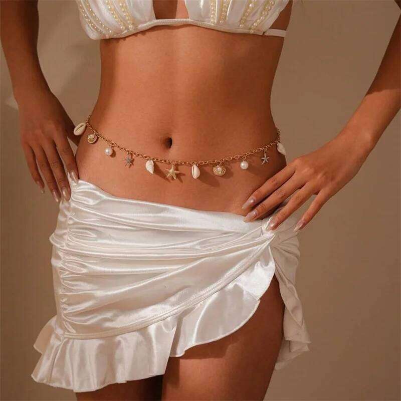 Bohemian Starfish Shell for Women New Trendy Imitation Pearl Beaded Waist Link Bikini Belly Chain Body Jewelry H260228