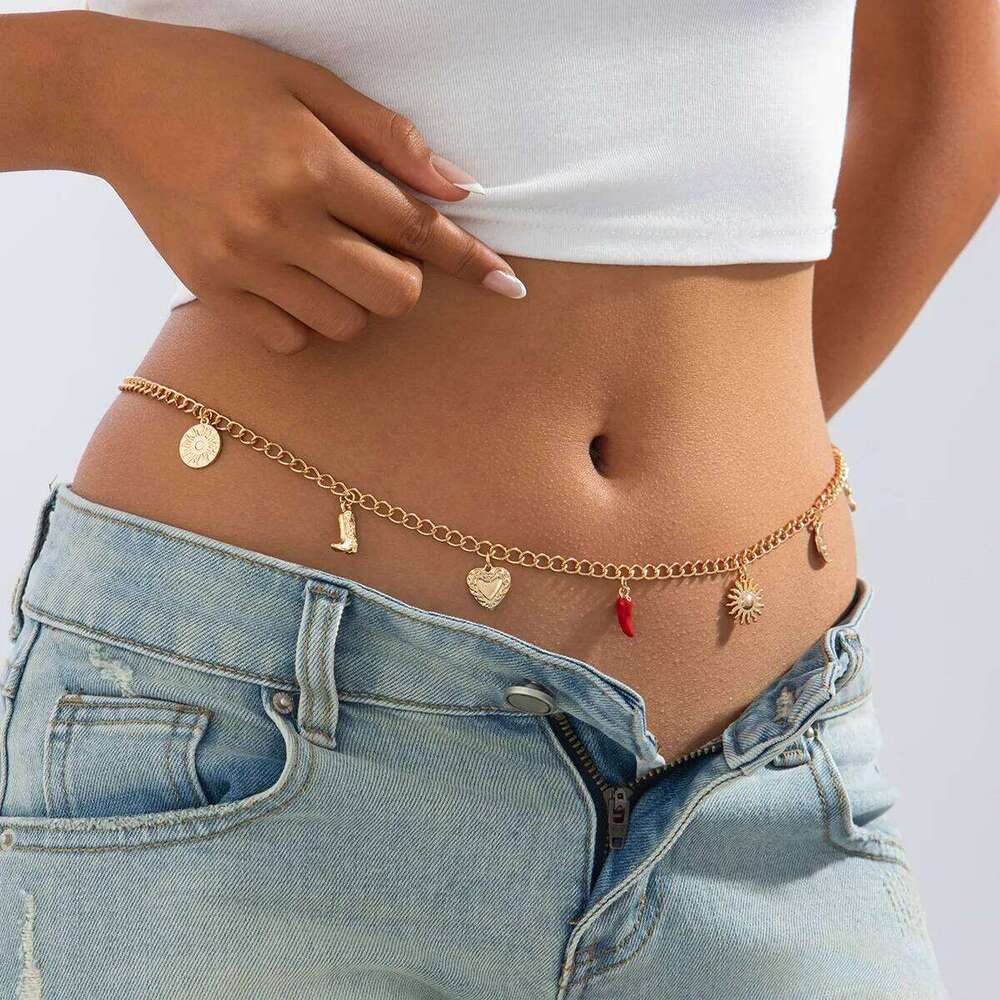 Sexy Hot Girl Peach Heart Chili Pendant Waist Women's Beach Bikini Festival Body Chain Jewelry Accessories H260228