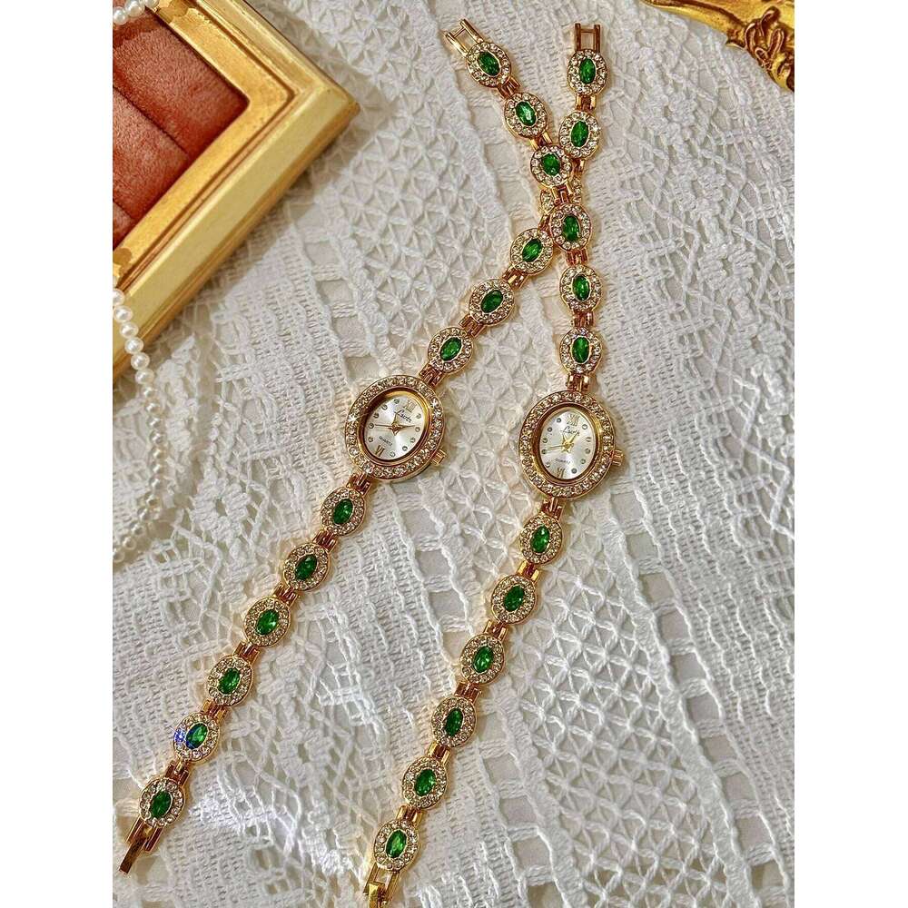 1 Piece of New High-End Colorfuled Tourmaline Gem Rhinestone Inlaid Accessible Luxury Retro Elegant Fashion Oval Dial 30m Waterproof Women's Suit
