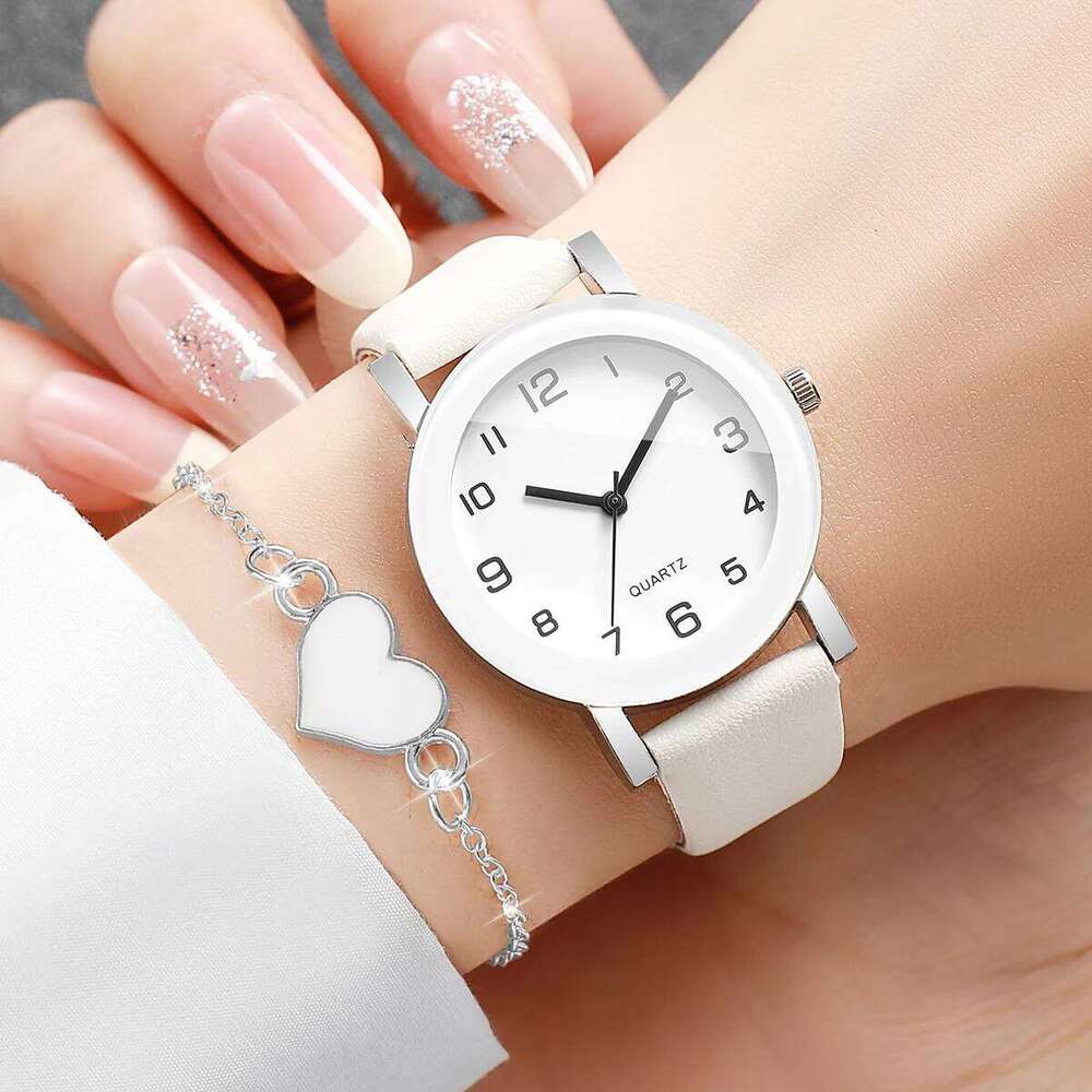 2/4PCS Fashion Women es s Set Simple Arabic Dial Leather Strap Quartz Wrist Reloj Mujer Girls Without Box H260228