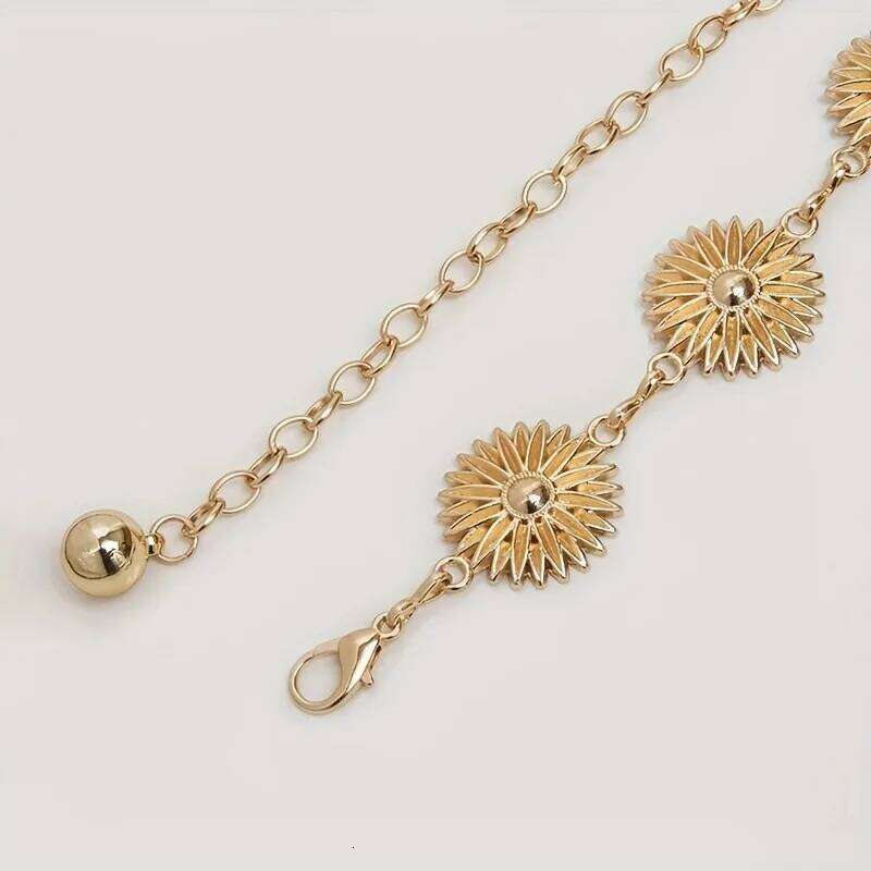 Boho Hollow Out Daisy Flower Belts Metal Waist Chain Vintage Adjustable Body Jewelry Dress Waistband for Women Girls H260228