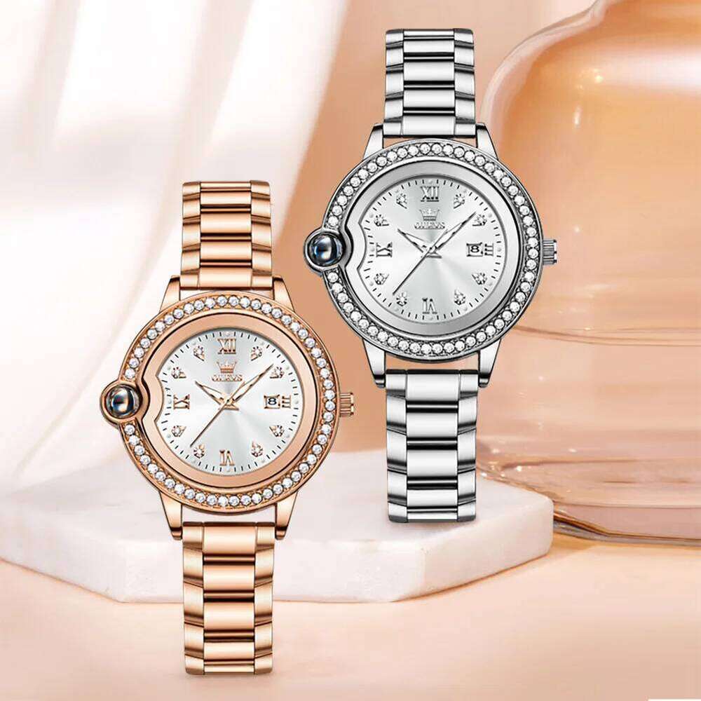 OLEVS 5588 Women's es Original Quartz Ladies Diamond Bezel Wrist Waterproof Automatic Date Reloj Mujer H260228