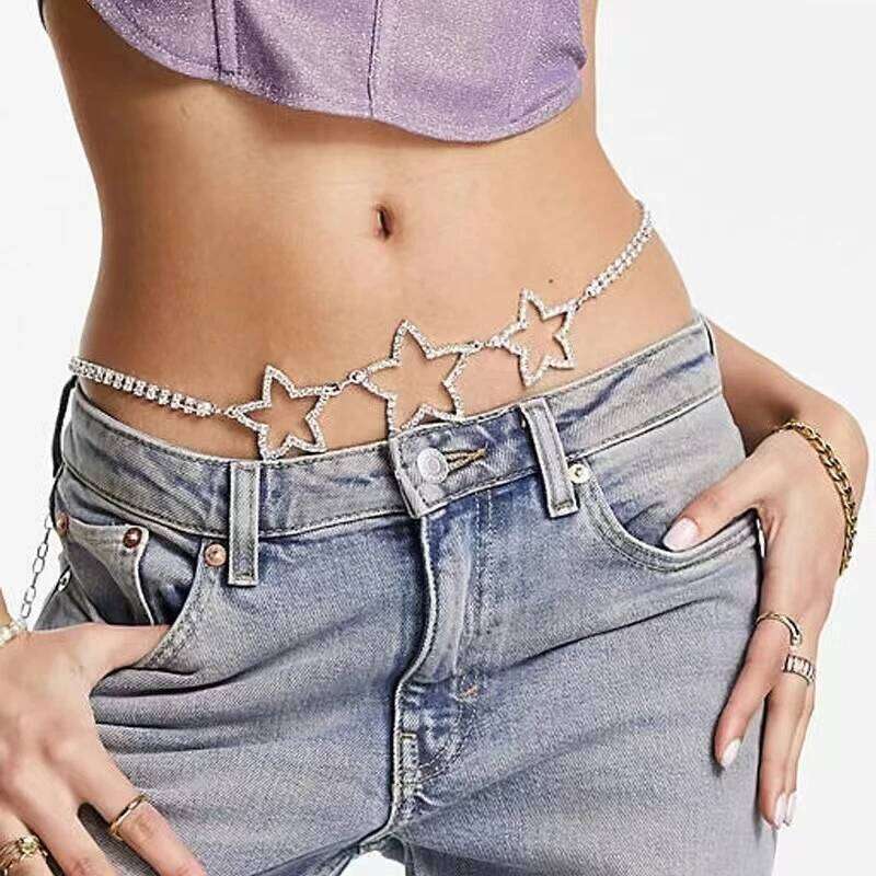 Fashionable hot selling simple and versatile 1 star rhinestone waist chain, beach sexy bikini body chain suitable for parties H260228