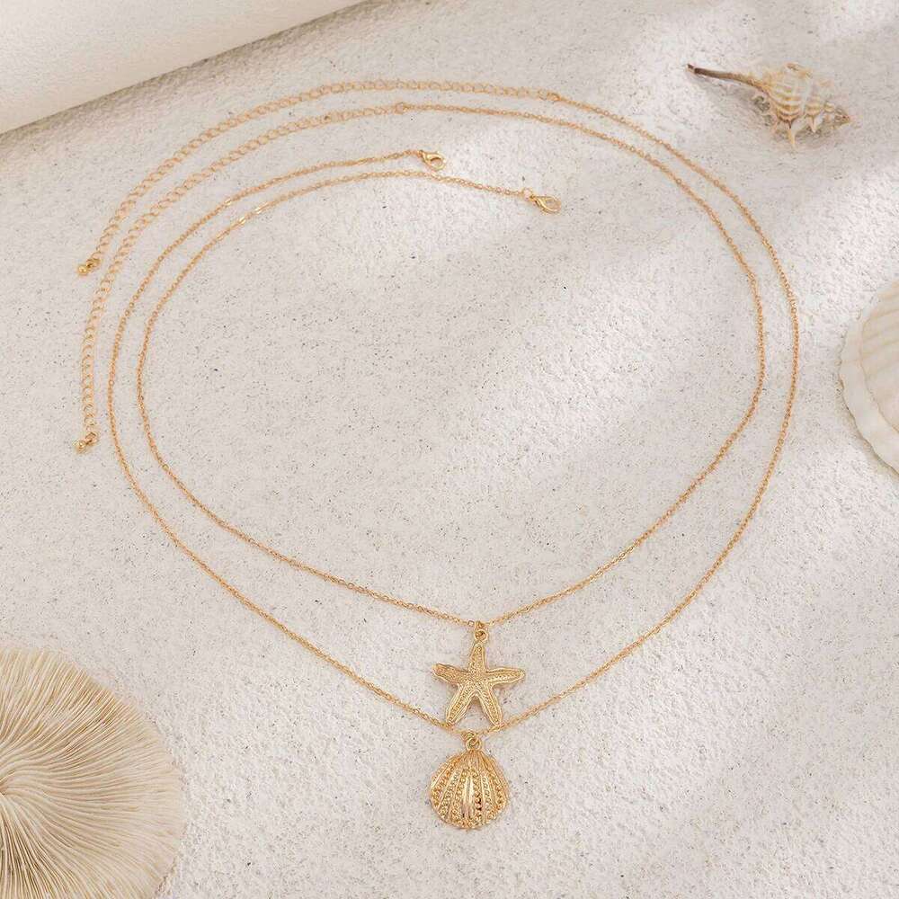 Salircon MultiLayer Starfish Conch Pendant Belly for Women Summer Beach Sexy Bikini Gold Color Waist Chain Body Jewelry H260228