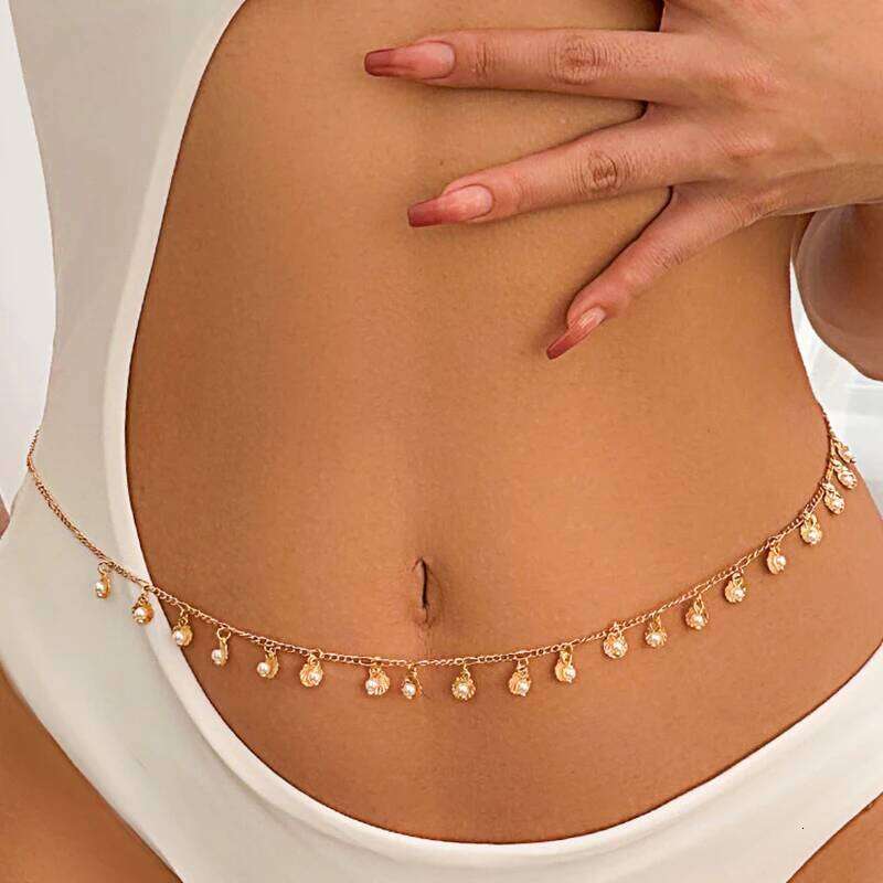 Ingemark Vintage Tiny Conch Lingerie Chain Waist Belly Belt for Women Summer Bikini Festival Rave Body Jewelry Y2K Accessories H260228