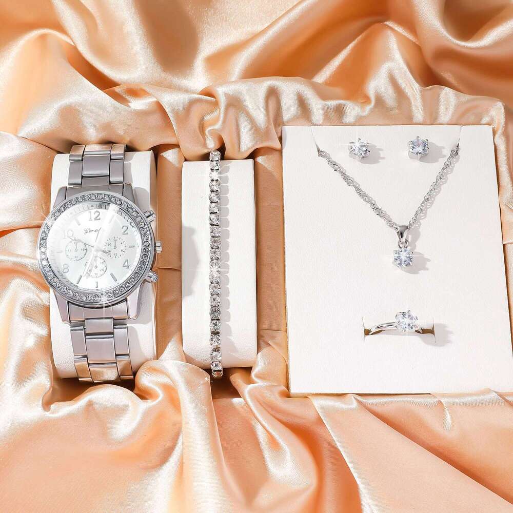 5pcs/set steel belt fake three eyes women's casual Korean quartz set H260228