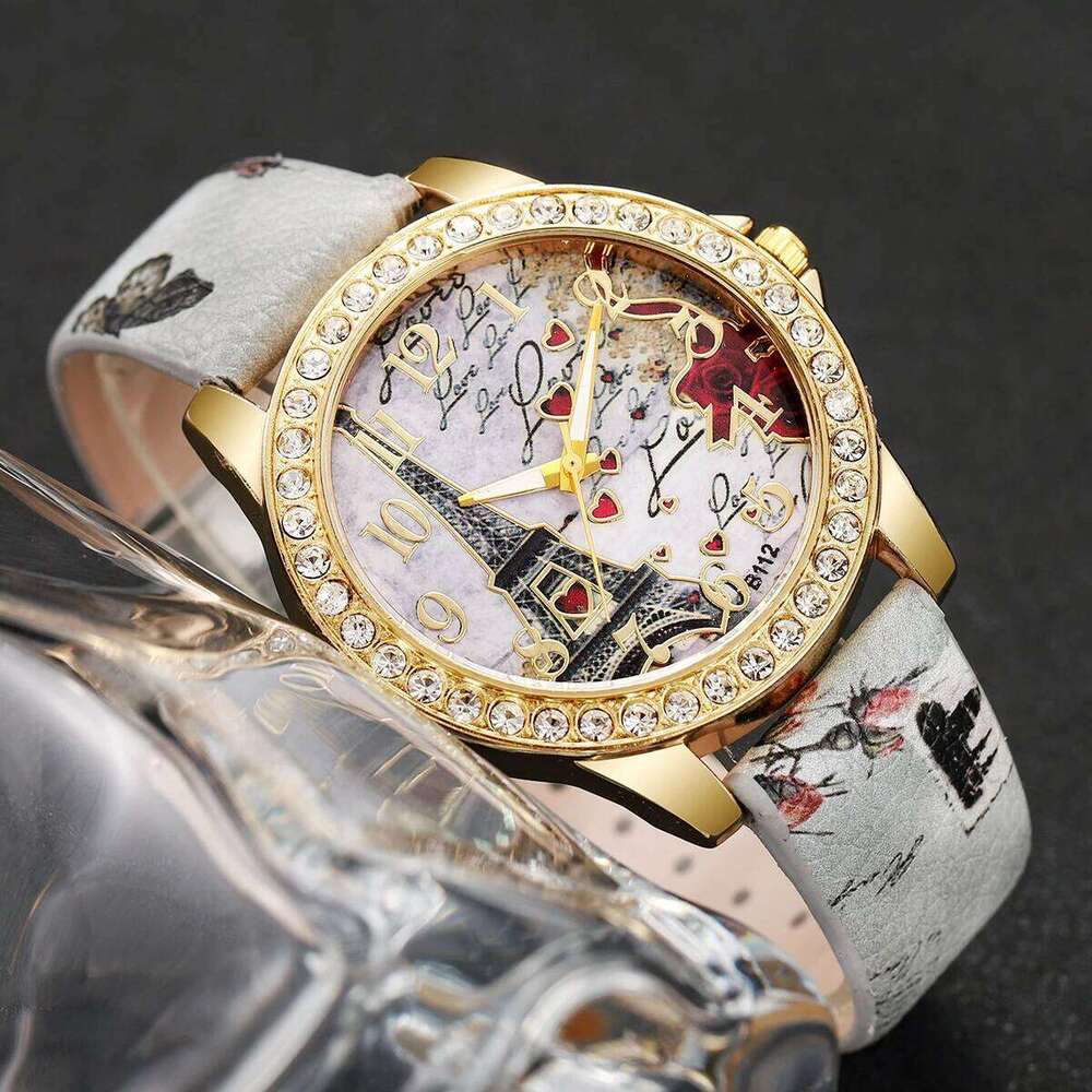 Fashion Rhinestone Women's Arabic Dial Leather Band Quartz esWithout Box H260228