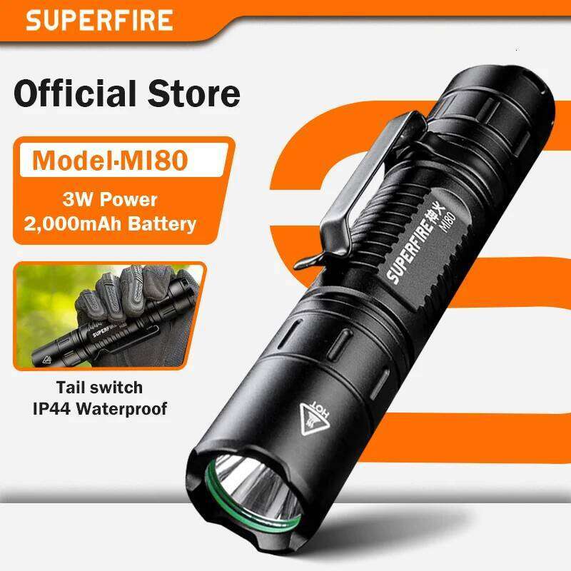 SUPERFIRE MI80-S LED Tactical Flashlight 1100Lumen EDC Torch 15W Powerful 18650 Portable Flash Light Fishing Camping Lantern Z260301