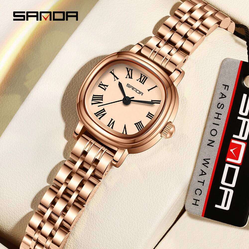 SANDA 1137 Women Quartz Fashion Elegant Rose Gold Simple Roman Analog Display Stainless Steel Strap Wrist for Ladies H260228