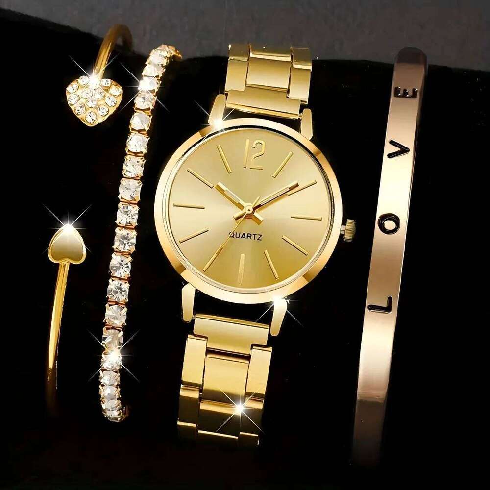 4pcs Fashion Women Set Simple Dial Alloy Band Ladies Quartz Wrist Reloj Mujer Girls Clock GiftWithout Box H260228