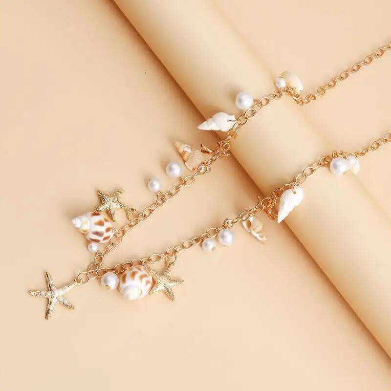 Bohemian Ethnic Style Starfish Conch Pearl Adjustable Chain Belt Fashion Beach Holiday Gift Accessories H260228