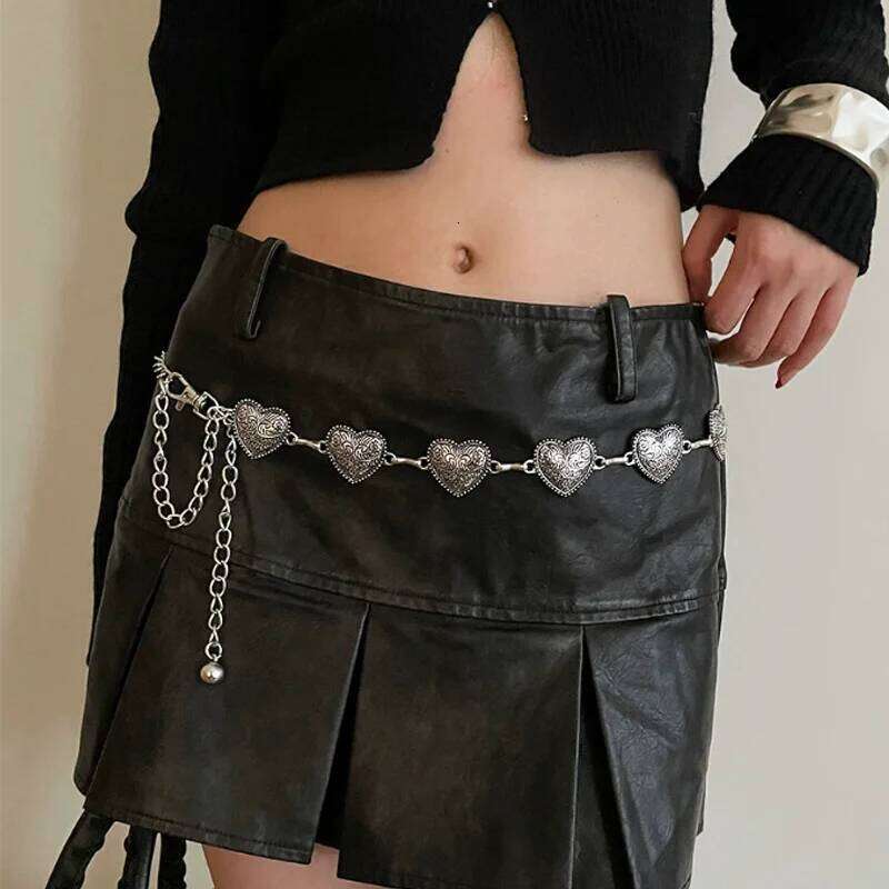 Vintage Gold Belly Chain Female Heart Metal Ladies Waist Punk Goth Belts For Women Silver Thin Waistband Pant Jewelry Accessory H260228