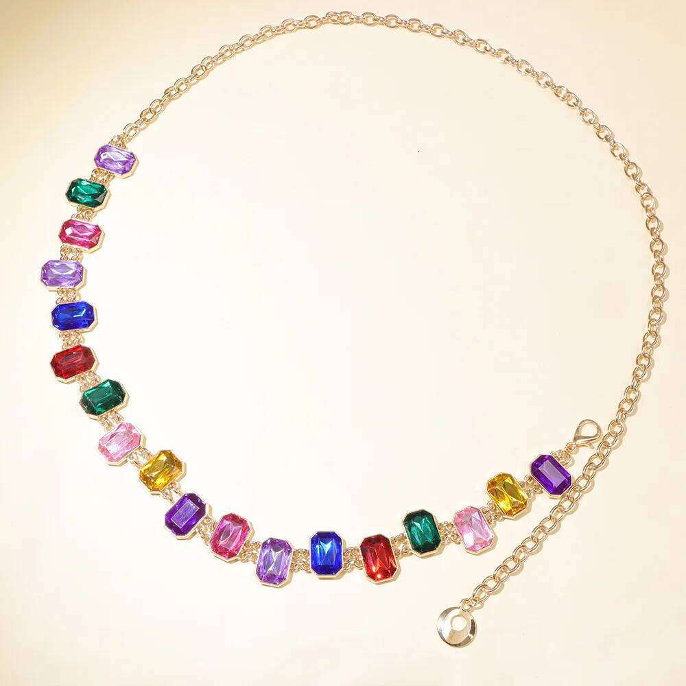 New Arrival! European and American Style High-End Colored Full-Diamond Niche Retro Women's Waist Chain Belt H260228