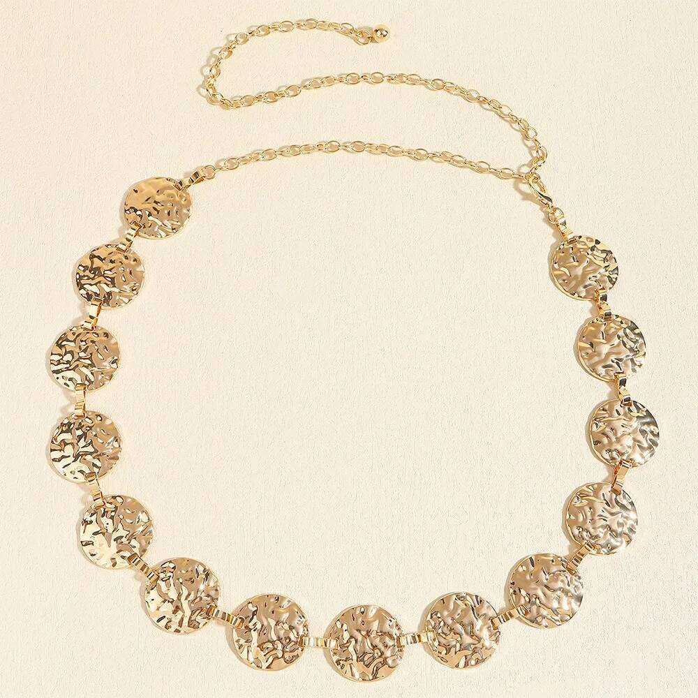 European American Cross Border Jewelry Fashion Metal Geometric Disc Waist Chain Niche Elegant High Grade Dress Belt Accessories H260228