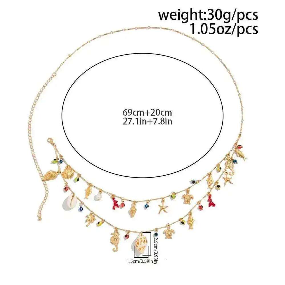 Salircon Boho Conch Seahorse Starfish Charm Pendant Waist Women 2025 New Summer Beach Sexy Bikini Body Belly Chain Jewelry H260228