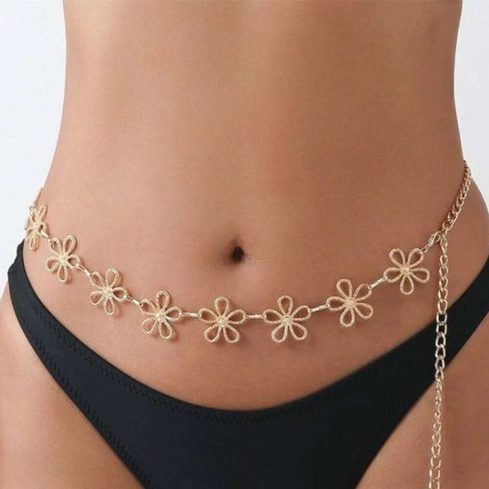 Punk Vintage Metal Flower Waist Chain for Women Summer Beach Bikini Belly Belt Y2K Jewelry Accessories H260228