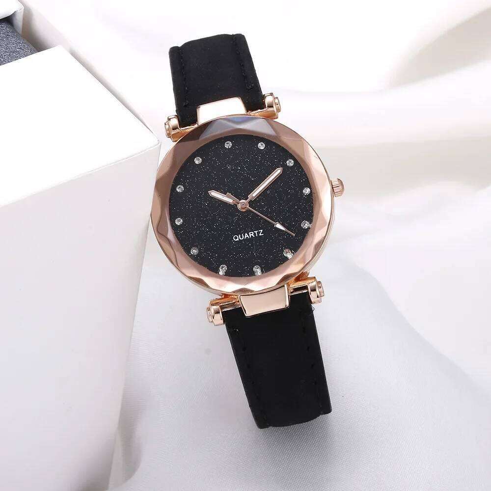 Round Face Rhinestone Star Sky Silver Pink Women for Leisure Fashion Trend Frosted Belt Vintage Black Quartz Wrist H260228