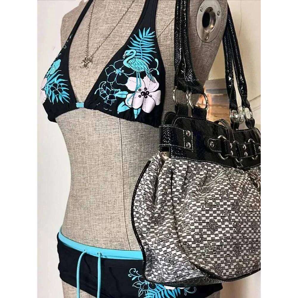 Vintage Flower Print Cutie Set Bikini 2000s Swimsuit Sexy Women Bathing Fashion Halter Strap Swimwear High Street Beach Female Z260301