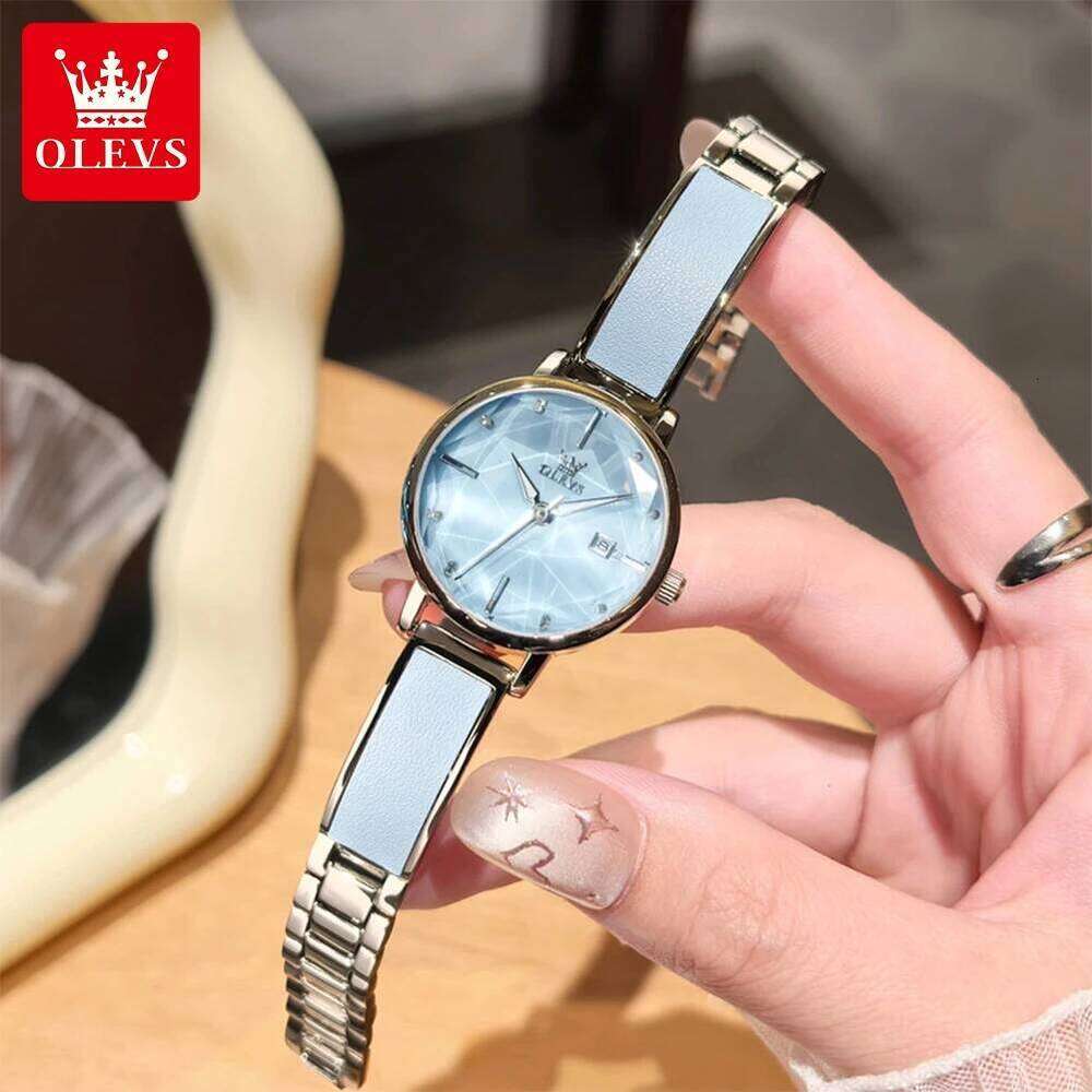 OLEVS Diamond Shaped Mirror for Ladies Fashion Women's es Quartz Waterproof Leather Luminous Wrist H260228