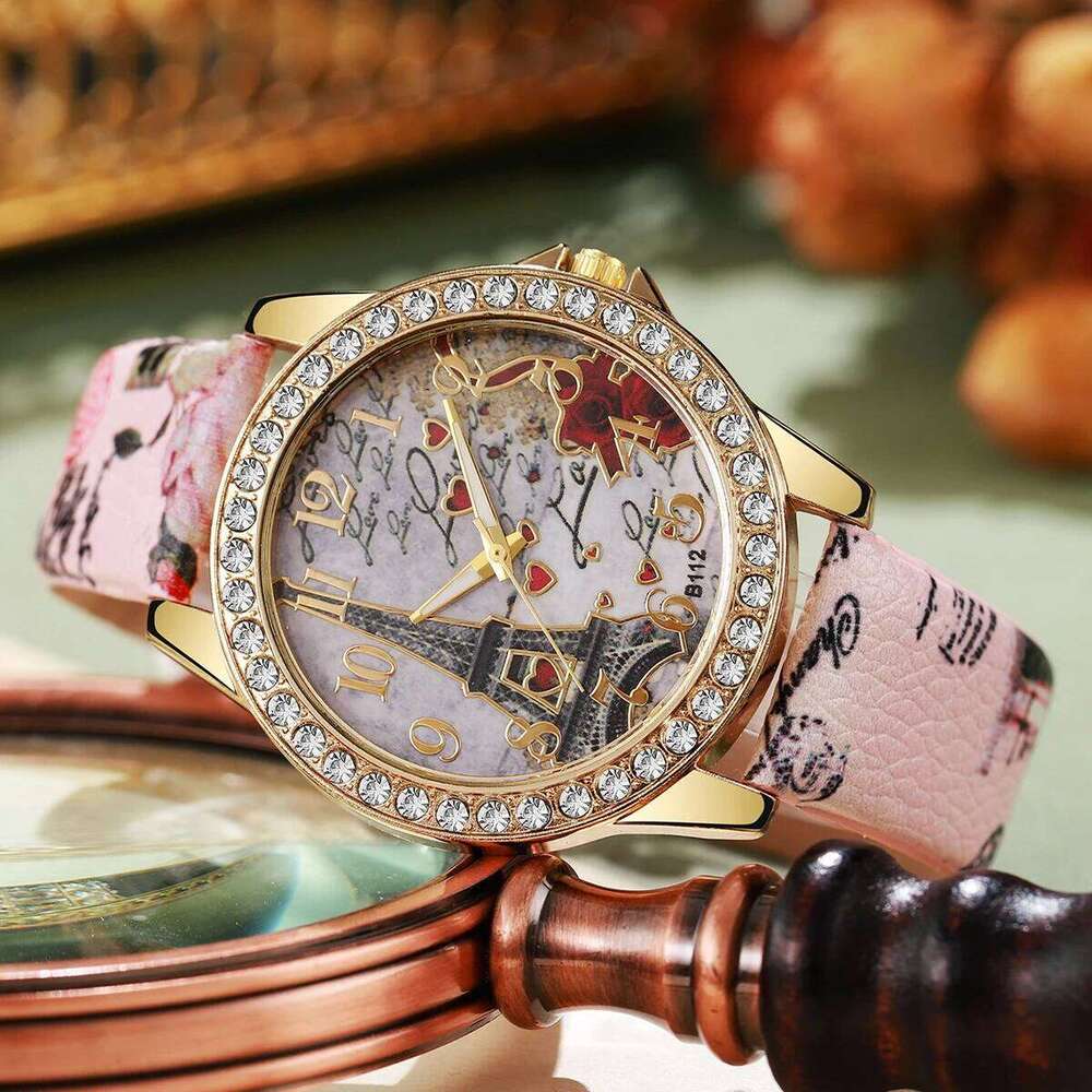 Fashion Flowers Women es Ladies Leather Strap Analog Quartz Reloj Mujer Girls Clock Gift H260228