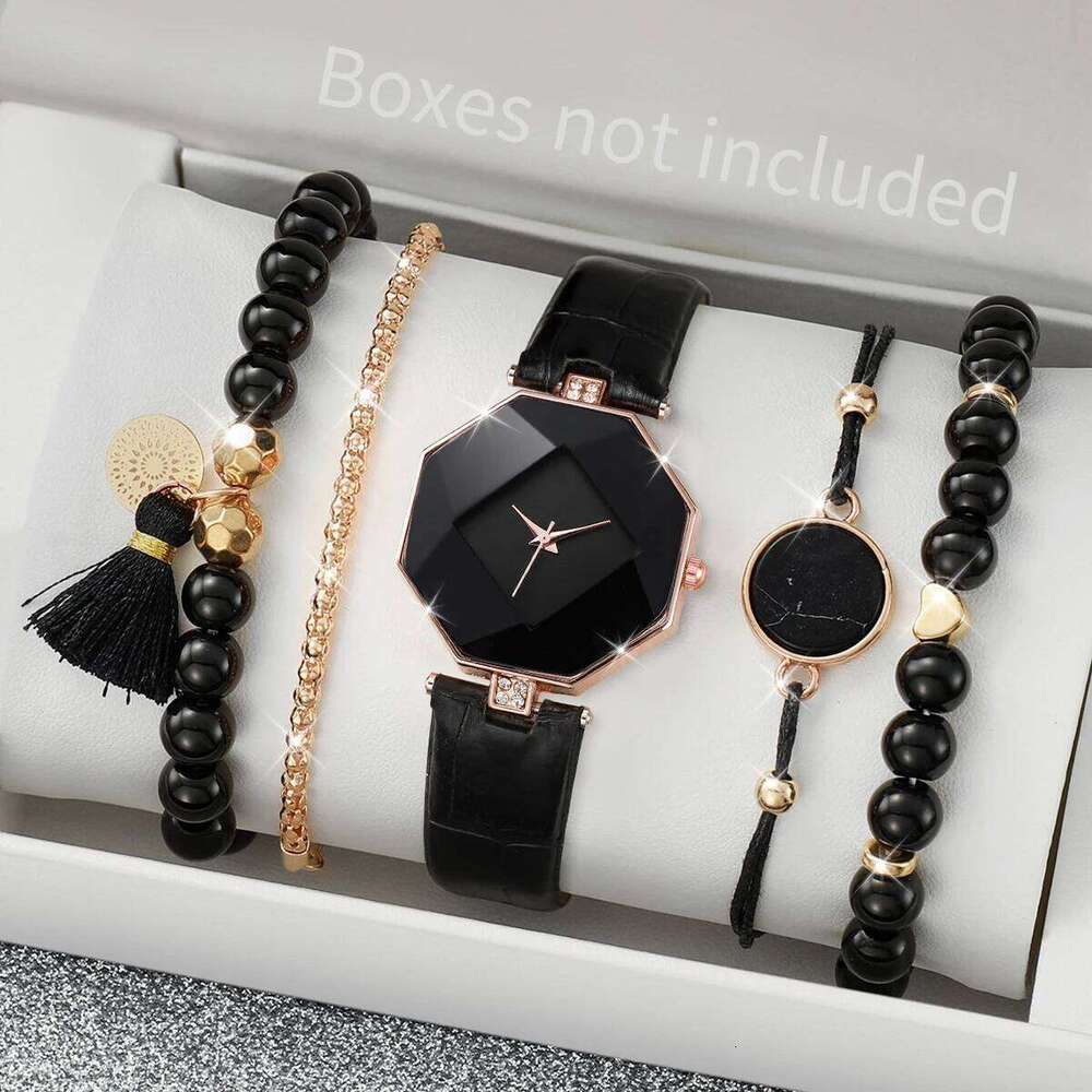 5/6PCS Fashion es Simple Leather Band Quartz for Women Clock Jewelry Set Reloj MujerWithout Box H260228