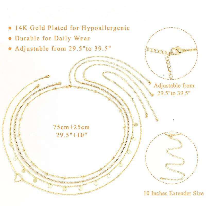 4pcs Set Sexy Round Bead Boho Heart Simple Metal Thick Body Chain Women's Belly Waist Decoration H260228