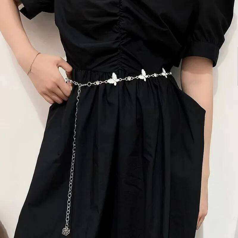 Vintage Punk Metal Chain Waist Belt for Women Sun Moon Butterfly Gothic Hip Hop Dress Jeans Waistband Long Fashion Accessory H260228