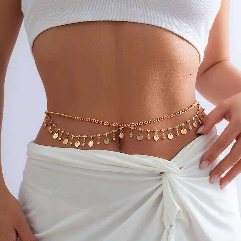Bikini Waist Chain - Layered Rhinestone Body Jewelry for Women Butterfly Metal Fringe Y2K Beach Accessory Summer Festival H260228