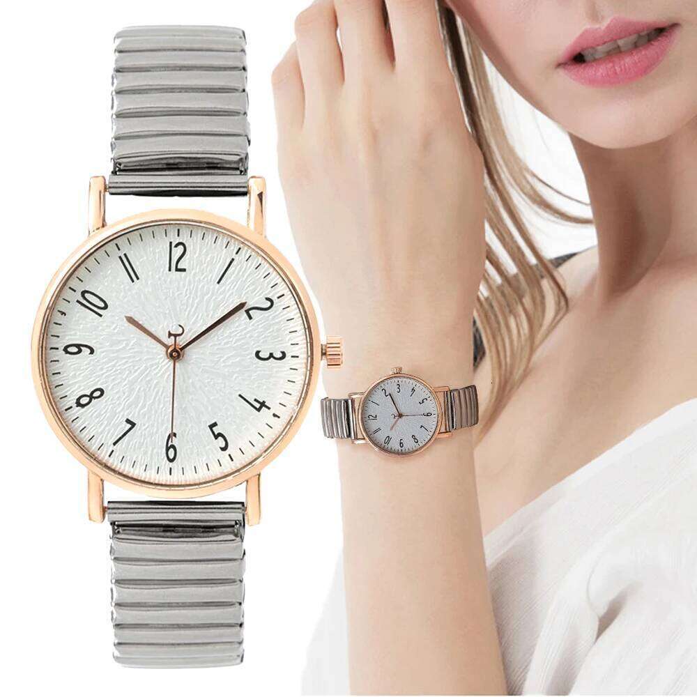 Women's Fashion Simple Digital Design Quartz Casual Stainless Steel Stretch Buckleless Strap Ladies Clock Dress es H260228