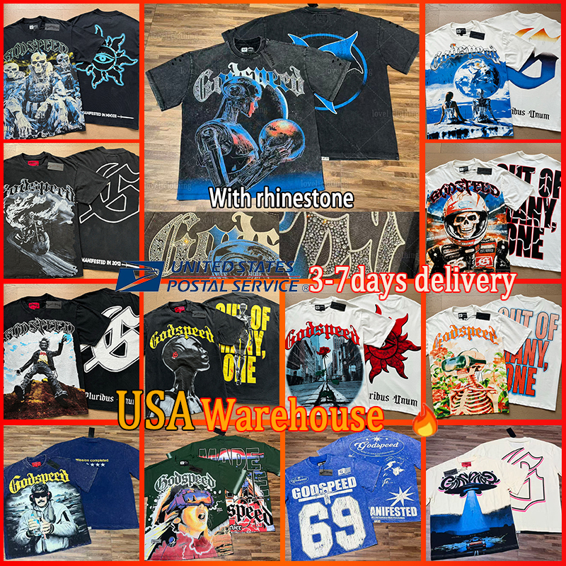 Hot sale God Speed Men's T Shirts Designer Mens T-Shirts Trendy Band Streetwear Hip-Hop Tees Retro Washed Letter Printed Casual Loose Cotton Men Women