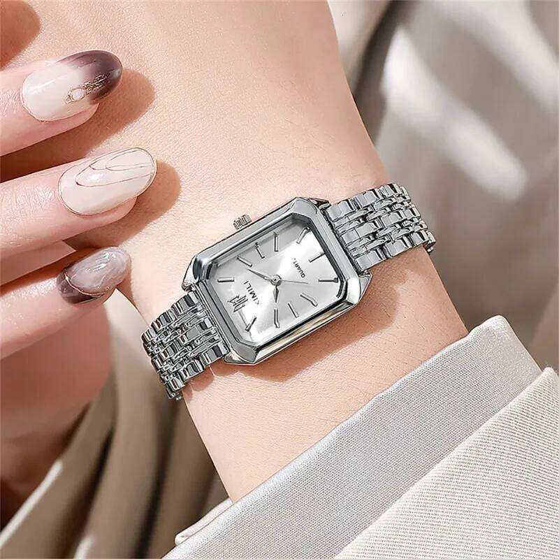 2025 Fashion Quartz Simple Square Silver Gold Plated Women's Corporate Alloy Folding Clock Holiday Gift H260228