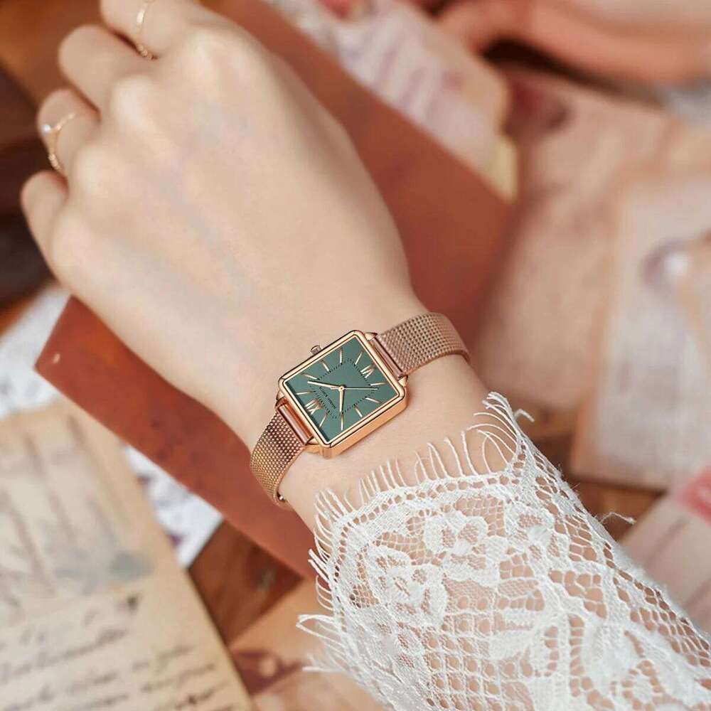 Hannah Martin Classic Women's Fashion Square Stainless Steel Mesh Belt with Japanese Quartz Movement Gift for Women H260228
