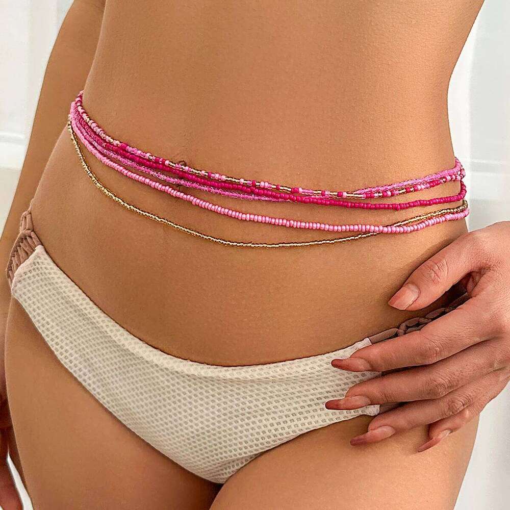 5Pcs/Set Bohemian Coloful Rice Bead Waist for Women Sexy Bikini Multilayer Thin Belt Belly Chain Summer Beach Body Jewelry H260228