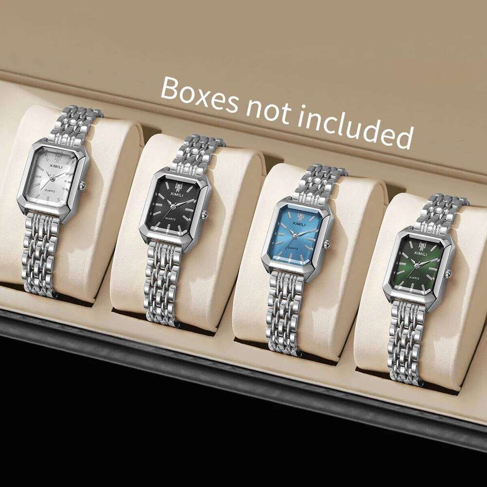 1/2/4PCS Fashion Rectangle Woman Quartz Luxury Stainless Steel Band Wristes Reloj MujerWithout Box H260228