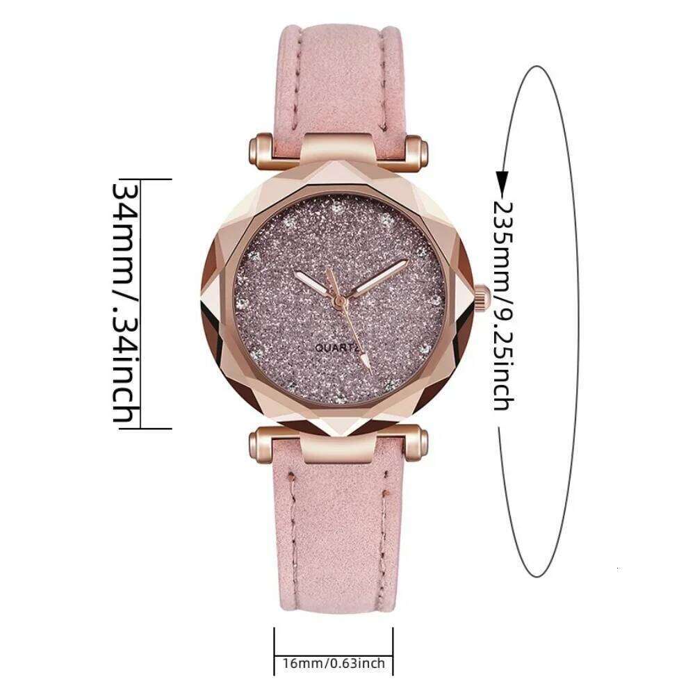 Round Face Rhinestone Star Sky Silver Pink Women for Leisure Fashion Trend Frosted Belt Vintage Black Quartz Wrist H260228