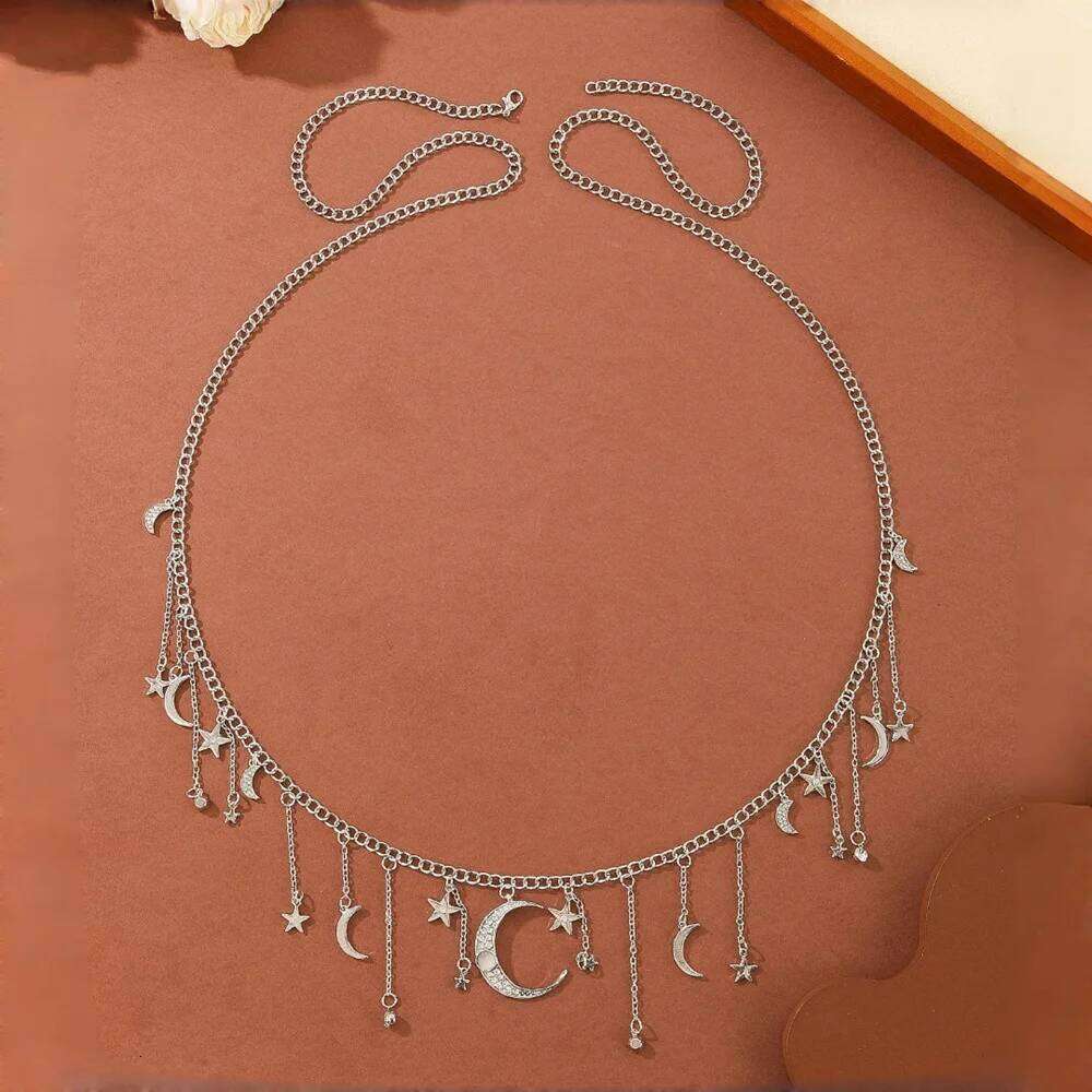 New Fashion Body Jewelry Summer Beach Vacation Rhinestone Star Moon Tassel Waist Chain Women's Party Accessories H260228